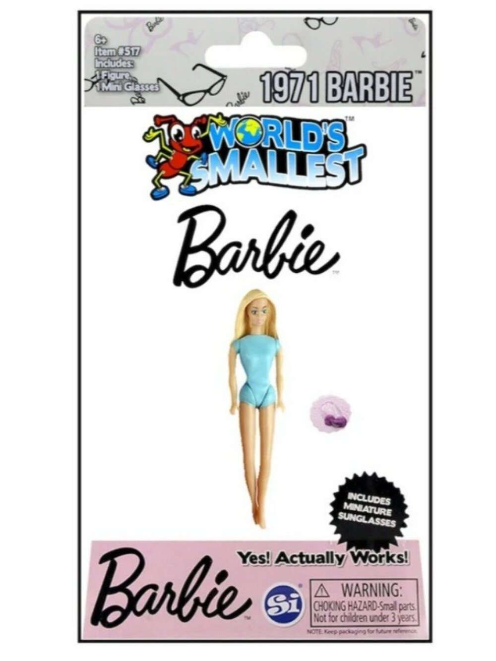World's Smallest 1971 Malibu BARBIE Doll Miniature includes mini sunglasses #517